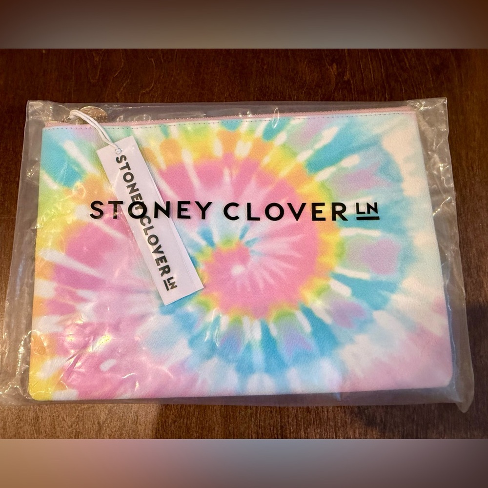 NWT Stoney Clover Lane Pastel Tie Dye Flat Pouch, Vegan Leather